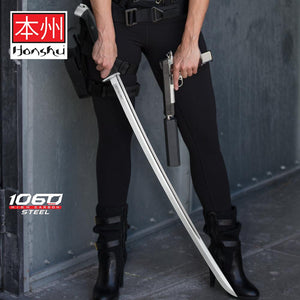 Honshu Boshin Katana - Modern Tactical Samurai / Ninja Sword - Hand Forged 1060 Carbon Steel - Full Tang, Fully Functional, Battle Ready - Black TPR, Steel Guard, Pommel, Lanyard Hole