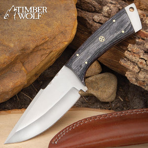 Timber Wolf Grayback Knife With Sheath - Stainless Steel Blade, Wooden Handle Scales
