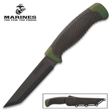 Load image into Gallery viewer, USMC Tactical Tanto Knife With Sheath - 1065 Carbon Steel Blade, Rubberized Handle, No-Slip Grip - Length 8 1/2”