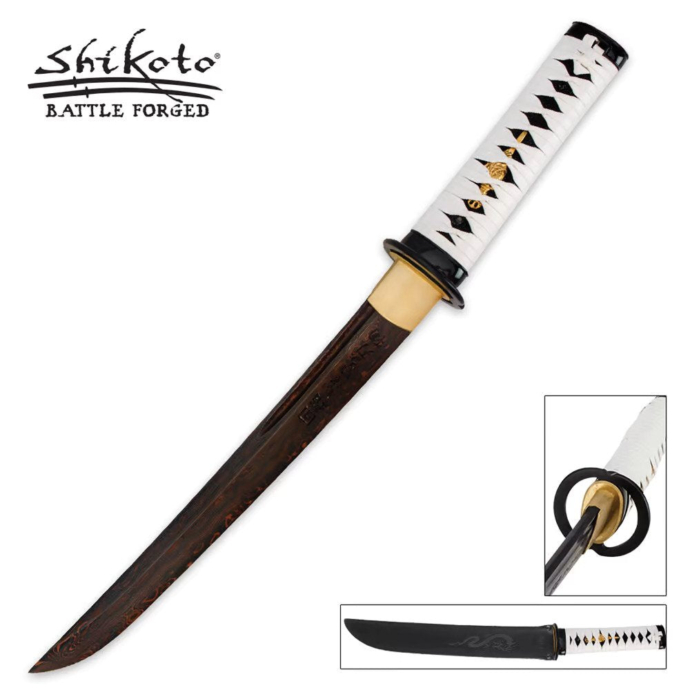 White Damascus Shikoto Tanto Sword